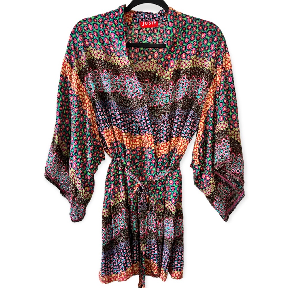 Josie by Natori Abstract Floral Kimono Robe Size Small Women’s “Happi Coat” Wrap